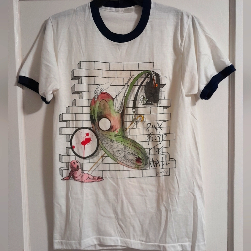 Vintage 1980 Pink Floyd The Wall Ringer T Shirt M Psychedelic Rock Band Tee 80s